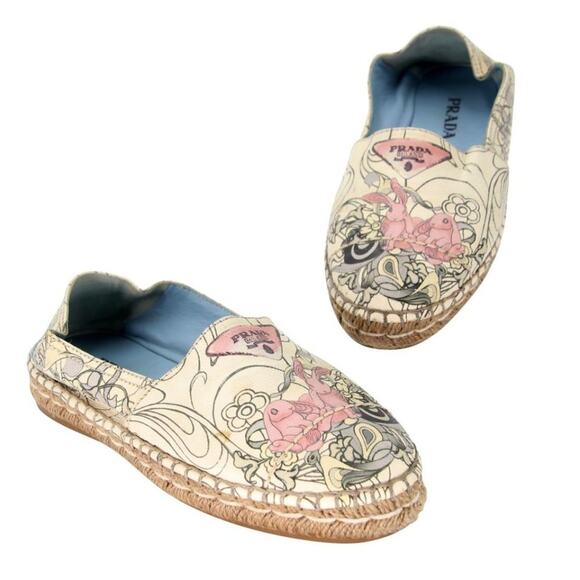 Prada Espadrille 36.5 Canvas All-over Print Flats PR-0502N-0149 - Picture 1 of 11